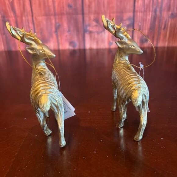 Gold Reindeer Christmas Ornaments Set Of 2 By Dekorasyon Gift resin deer stag - Picture 3 of 7